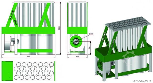 Система вытяжки, мобильный пылеуловитель 5200 м3/ч Holzing RLA S 160 (5200 m3/h)
