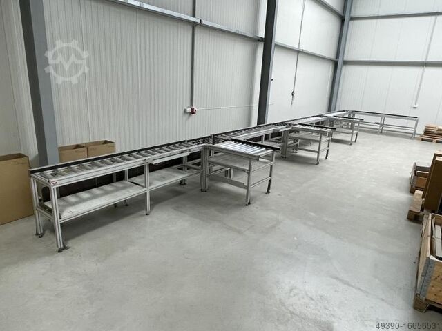 Сборочная линия с рольгангом из алюминиевого системного профиля и металлическими роликами INTERROLL MiniTec - wie BOSCH REXROTH 13240 x 405