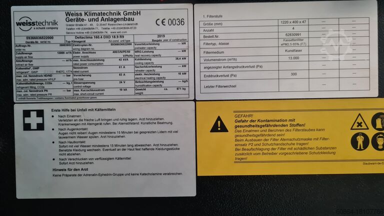 Климат; Кондиционер; Климатический шкаф; Weiss Kllimatechnik GmbH Deltaclima 160.4 DXD 18.9 R9