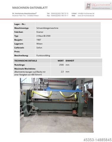 Поворотно-гибочный станок KRAMER A Maut III 2500