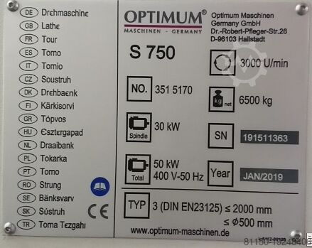 Токарный станок Optimum OPTIturn S 750