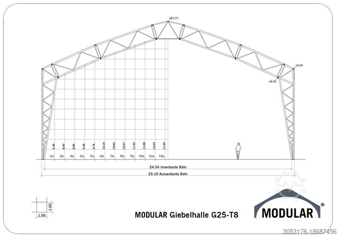 Строительство зала Leichtbauhalle Modular 100x 25 m 