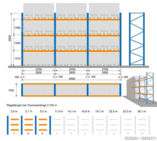 Стеллаж для поддонов TOTAL-REGAL - 8,5 m lang 4,5 m hoch McPalettenregal -