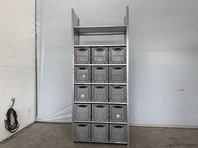 Высотный склад стеллажей для ящиков, полочные стеллажи для ящиков Dexion HI280 / Regallänge: 1.330 mm / 15x Klappkisten