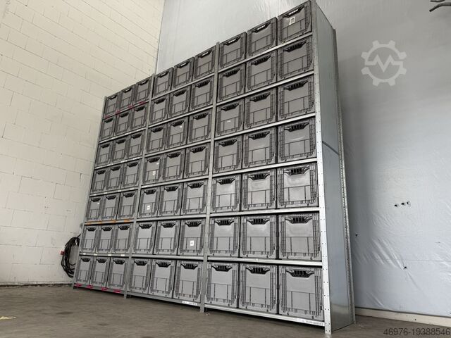 Высокостоечный склад, стеллаж для ящиков, полочный стеллаж Dexion HI280 / Regallänge: 3.890 mm / 63x Klappkisten