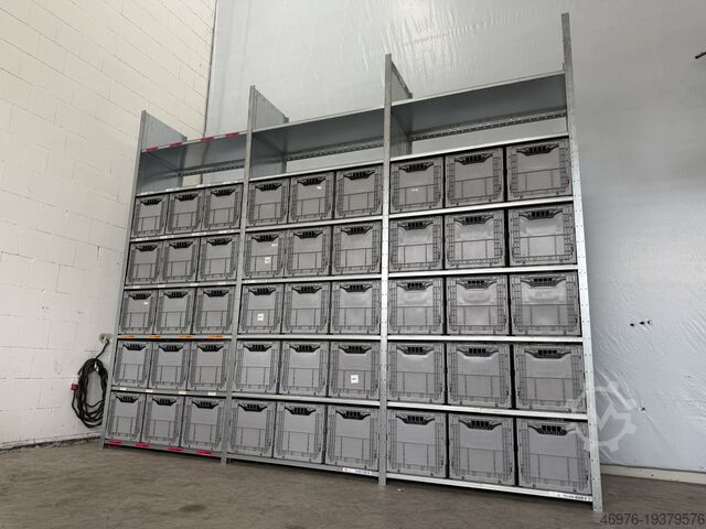 Высокостоечный склад, стеллаж для ящиков, полочный стеллаж Dexion HI280 / Regallänge: 3.890 mm / 45x Klappkisten