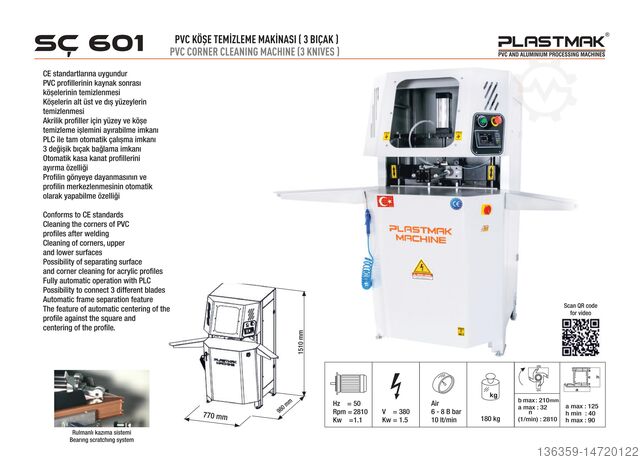 Машина для очистки углов ПВХ PLASTMAK PVC ALÜMİNYUM İŞLEME MAKİNALARI SÇ 601