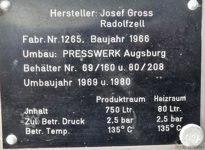 750-литровый нагреваемый/охлаждаемый напорный бак из V4A  