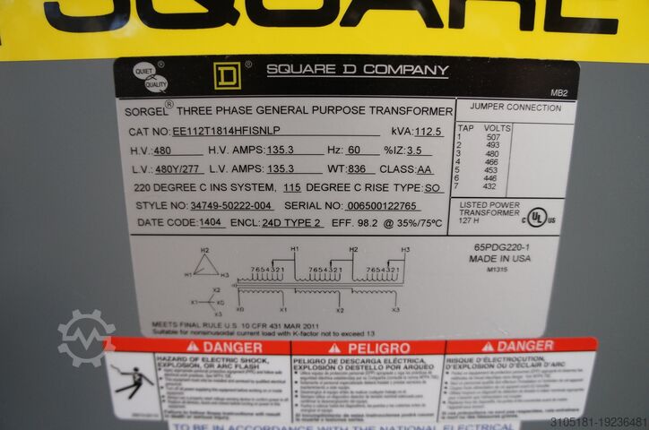 Трехфазный трансформатор общего назначения SquareD EE112T1814HFISHNLP