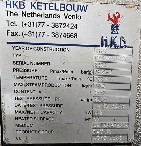 паровой котел H.K.B. Venlo FR 600 HD 12