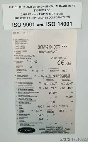 Холодильная система с водяным охлаждением Carrier 30RW/30RWA-210