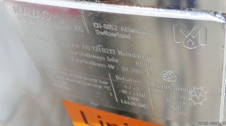 Емкость для фармацевтических процессов из V4A объемом 1300 литров с магнитной мешалкой  