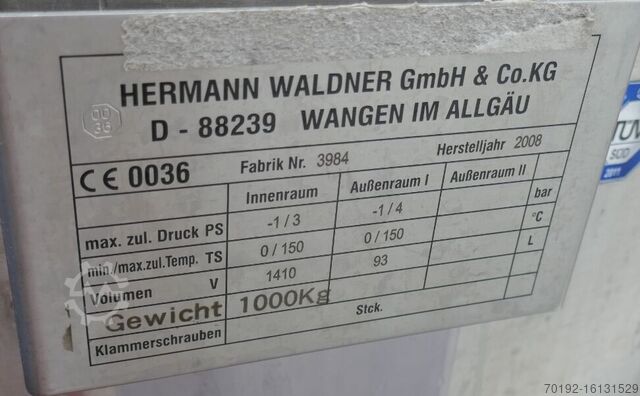 Нагреваемый/охлаждаемый сосуд под давлением объемом 1410 литров из V4A с пропеллерной мешалкой  