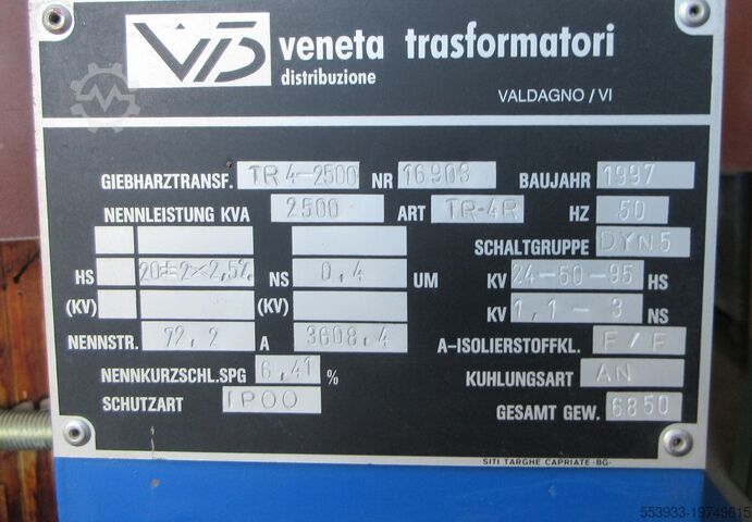 Трансформатор Veneta 2500 kVA  Gießharz 1997 TR 42500, IP00, 20/0,4 kV