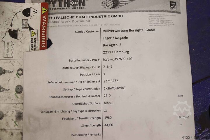 Канат крановый Ø 22 мм 44 м WDI Python 6x36WS-IWRC