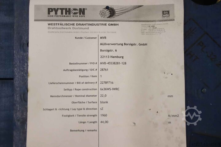 Канат крановый Ø 22 мм 44 м WDI Python 6x36WS-IWRC
