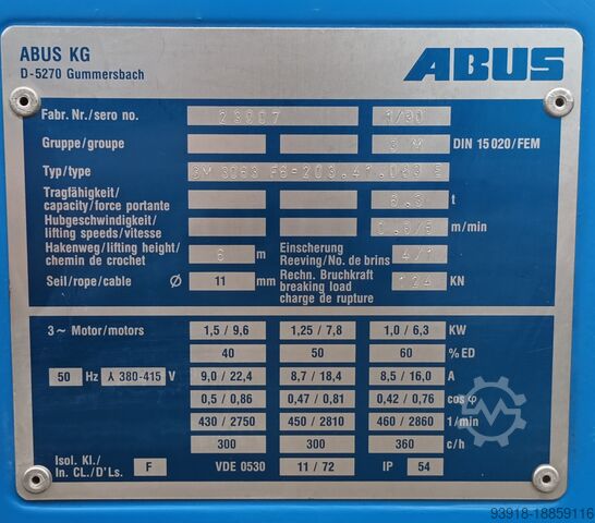 ABUS мостовой кран (кран-балка) ABUS Laufkatze Kran GM 3063  6,3 to.