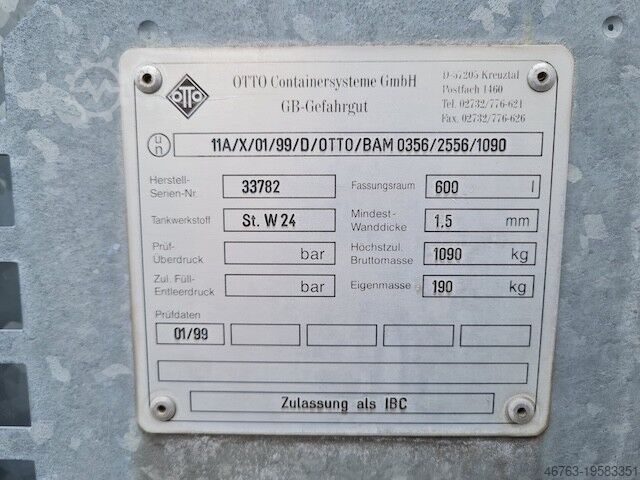 Контейнер Otto Containersysteme GmbH 11A/X/01/99/D/OTTO/BAM 0356/2556/1090