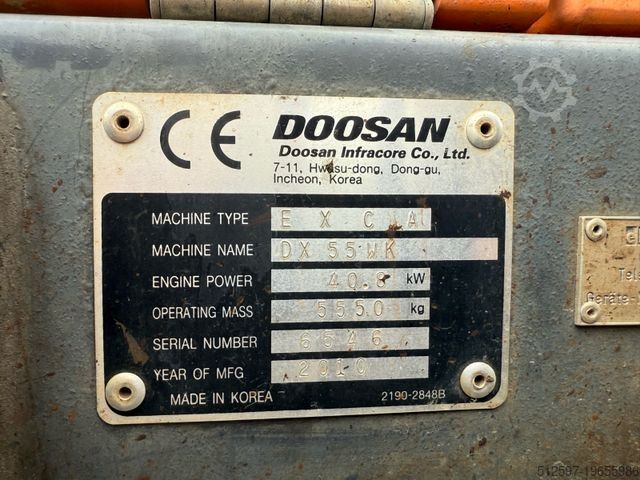 Колёсный экскаватор DOOSAN DX 55 W / gepflegt / 4.450 Bh