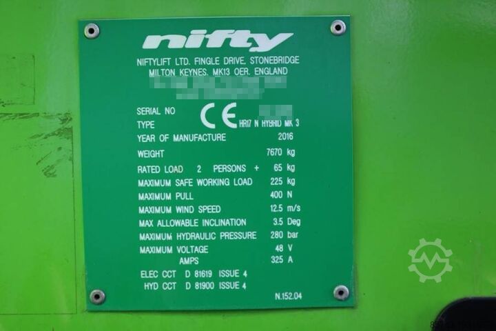 Шарнирно-телескопическая рабочая платформа Niftylift HR17NDE HYBRIDE MK3 Hybrid Battery & Diesel, 17m W