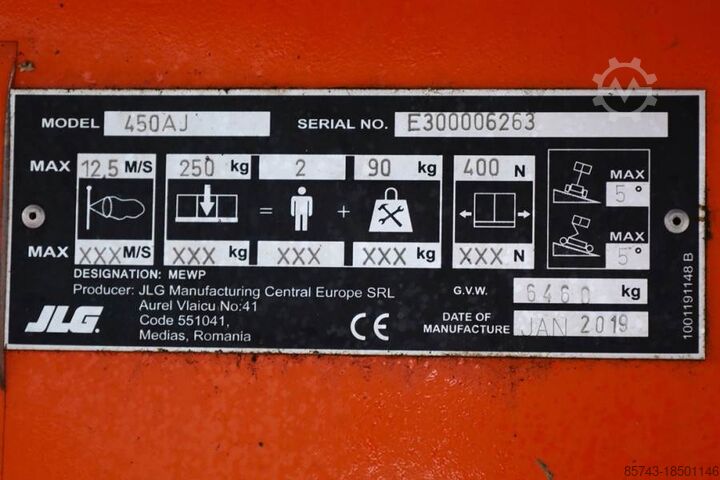 Шарнирно-телескопическая рабочая платформа JLG 450AJ Diesel, 4x4 Drive, 16m Working Height, 7.5m