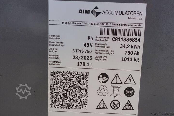 Аккумулятор вилочного погрузчика AIM 48V 6PzS750 Baujahr 2024 100% C5 TEST