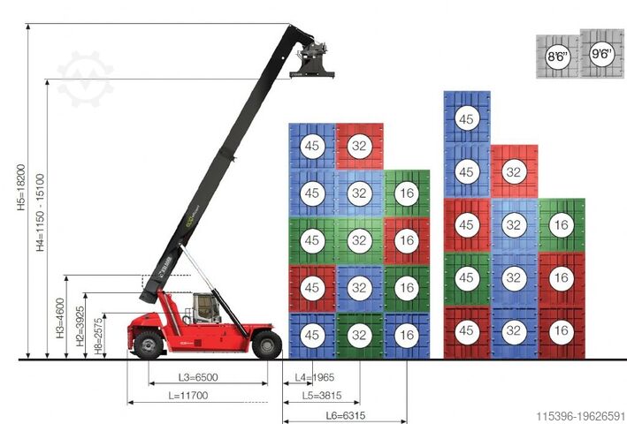 Ричстакер с полным контейнером Kalmar DRG450-65S5E