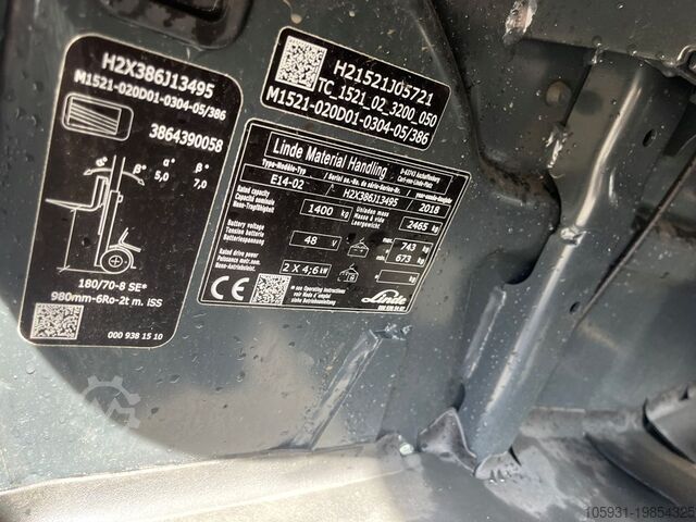 Электрический 3-колесный вилочный погрузчик Linde E14-02