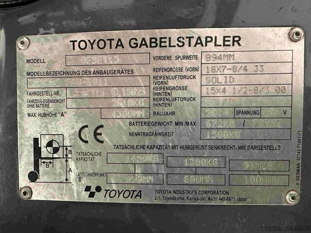 Электрический 3-колесный вилочный погрузчик Toyota 8FBE15T - TRIPLEX 4,3 m