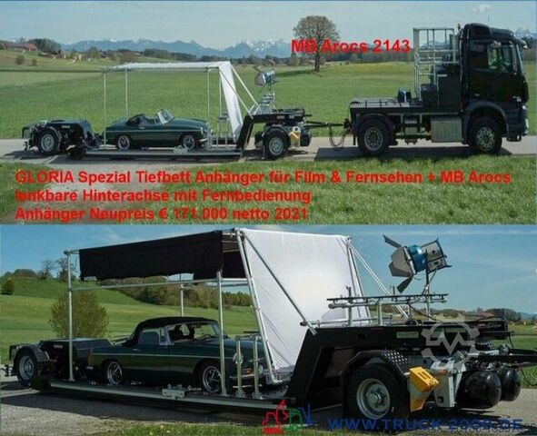 Низкорамный прицеп Gloria Spezial Tiefbett für TV & Film + MB Arcos 2143