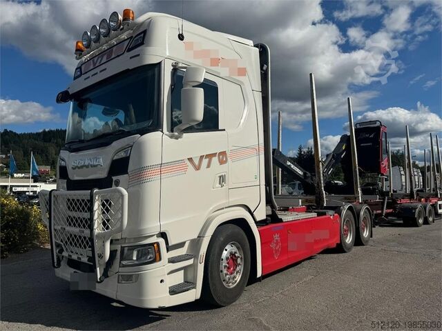 Транспортировщик древесины Scania S730 Timber truck without crane.