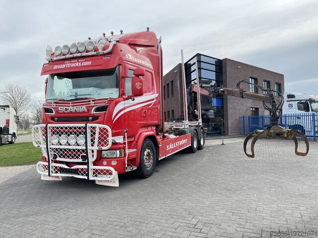 Транспортировщик древесины Scania R730 Woodtransport / 6x4 / Hiab Crane / Retarde...