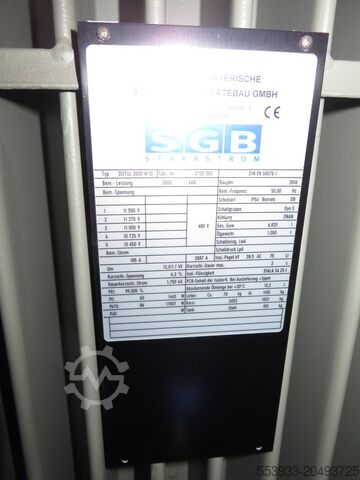 Трансформатор SGB Öl 2000 kVA  11/0,4 kV, Bj. 2016 DOTUL 2000 H/10, Dyn5