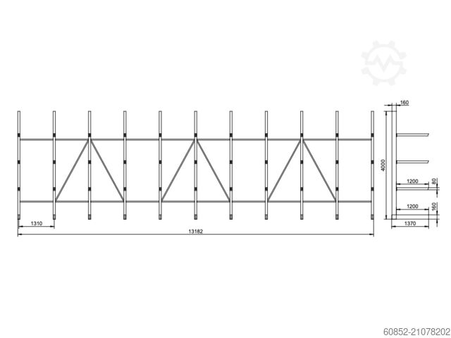 Стеллаж для длинномерных материалов, консольный стеллаж ca. 13,2 lfm. Kragarmregal | Höhe 4,0 m 120 cm Arme | 500 kg pro Arm Langgutrega