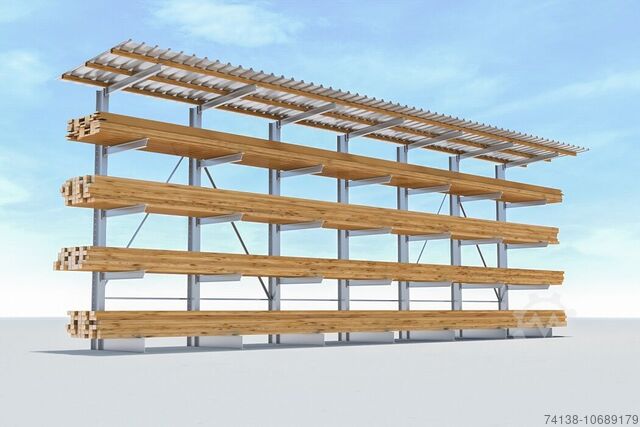 промышленный стеллаж Kragarmregal einseitig mit Dachträger Höhe 4,2 m / Tiefe 1,2 m / Länge 12 m