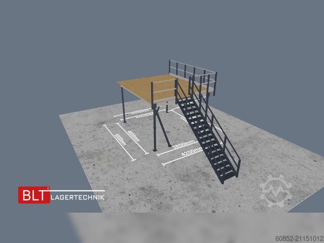 платформа хранения 21,25 m² Lagerbühne + Treppe 500 kg/m² Geländer an zwei Seiten, Oberkante 300cm