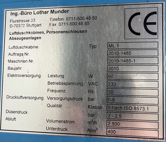 Воздушный душевой шлюз для персонала Munder ML 1