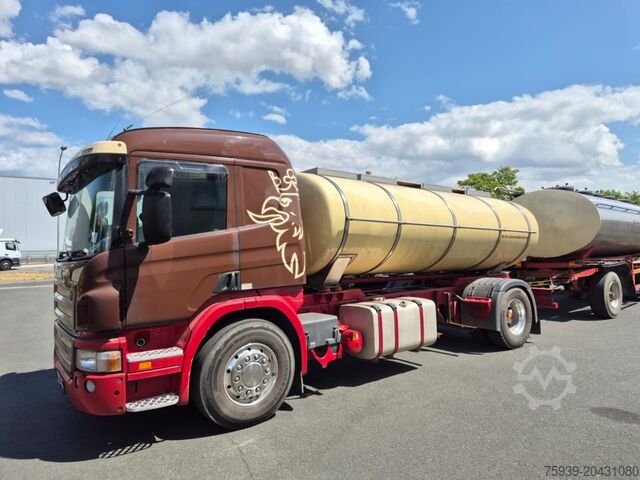 Автоцистерна Scania P420  Aussenhaut GFK (innen Edelstahl) - 4 Kammern (1956   1176   3000   3060 ) = 9.186 Tankvolumen  - Tankaufbau GFK ISOLIERT