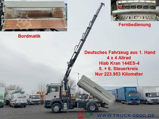 Трехсторонний самосвал MAN 18.320 4x4 H Kran Hiab144 E4 15m Höhe Bordmatik