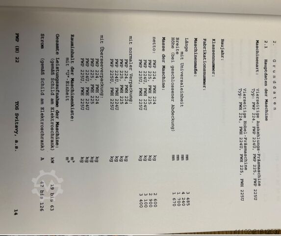 четырехсторонний строгальный станок TOS FWP 225